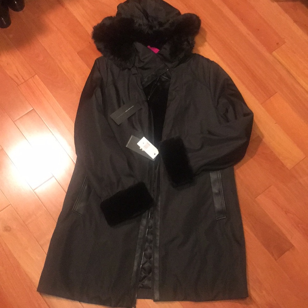 Black Louisa City Luxe A Line Fur Coat - Picture 4 of 5